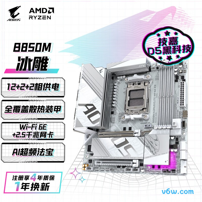 技嘉B850M AORUS ELITE WIFI6E ICE主板图片