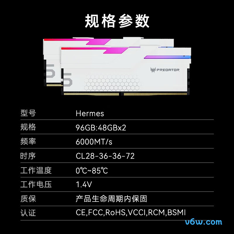 宏碁掠夺者96G(48G×2) DDR5 6000