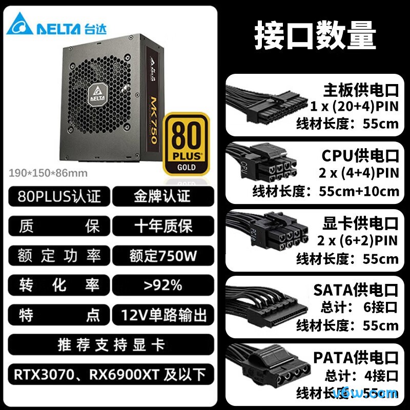 台达 750W MK750电脑电源图片
