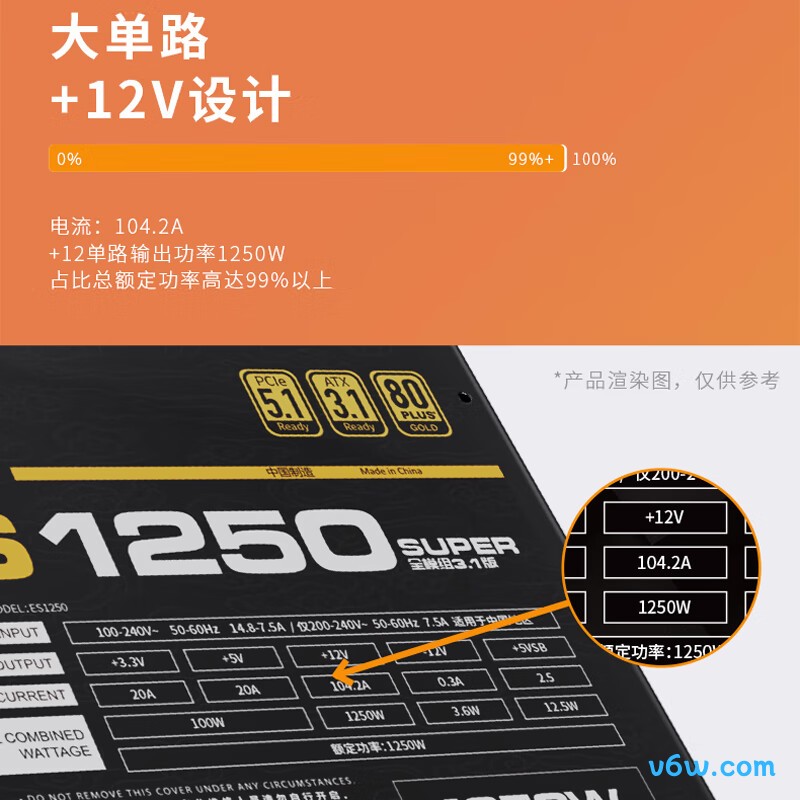 爱国者 ES SUPER 1250W 金牌全模组电脑电源图片