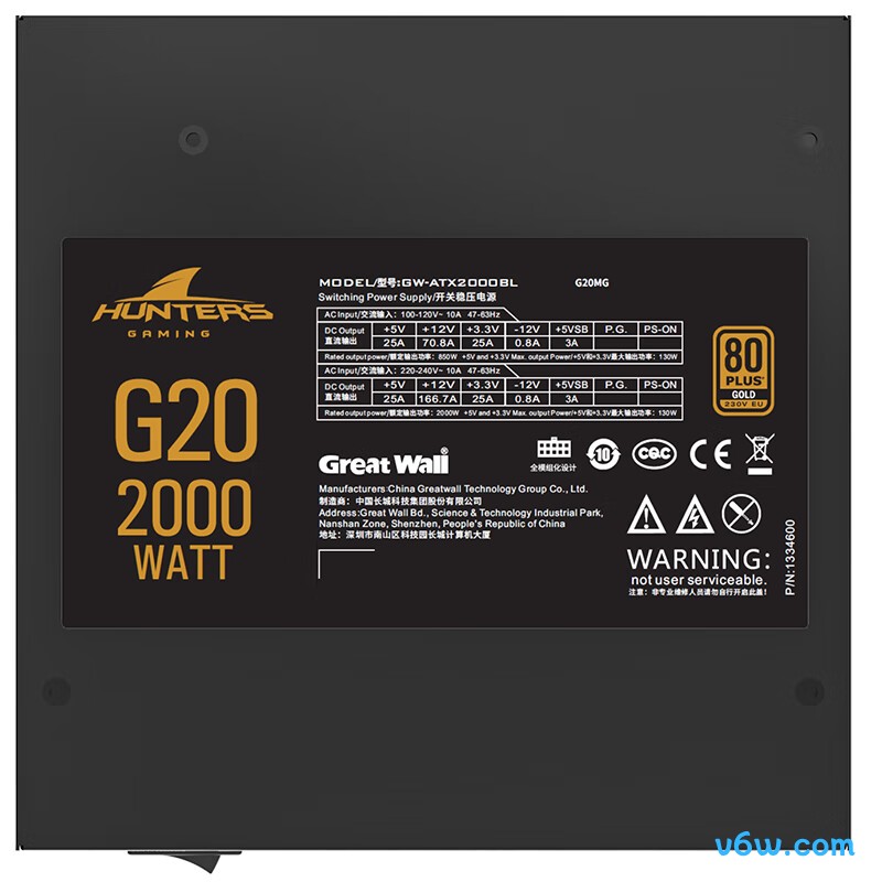 长城 2000W G20金牌电脑电源图片